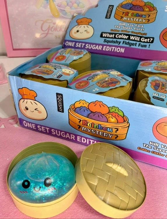 Sürpriz Paket Bambu Sepetli Squishy Mantı / Gökkuşağı Sugar Edition Stres Oyuncak