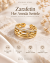 Taşlı Zincir Detaylı Ayarlanabilir Kadın Yüzük Altın Renk Paslanmaz Çelik Modern Yüzük