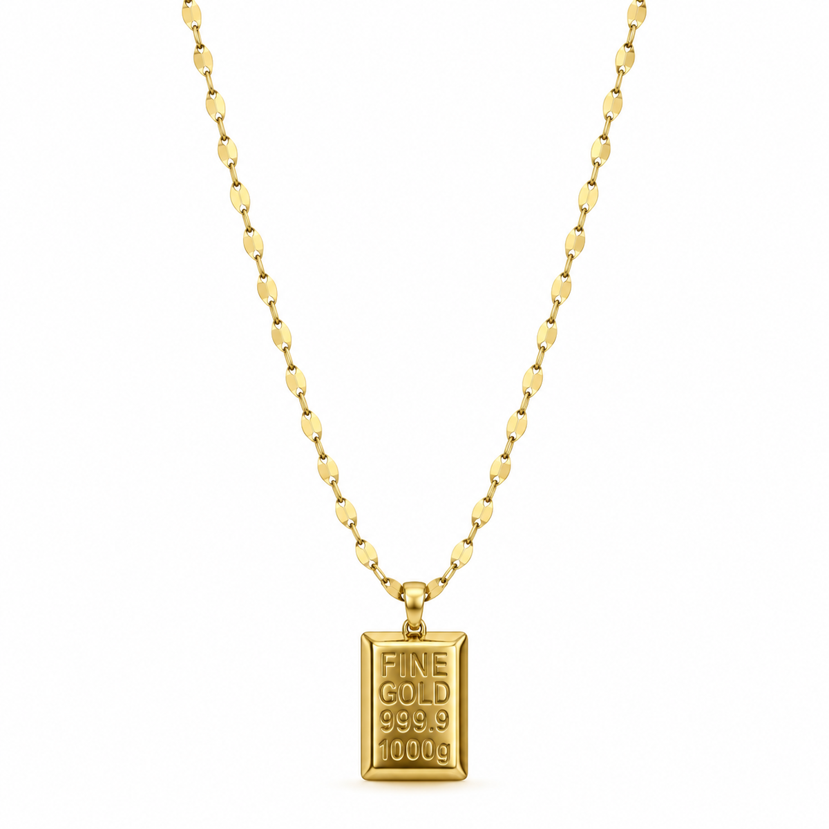 Külçe Form 316L Çelik Kolye – Gold Renk