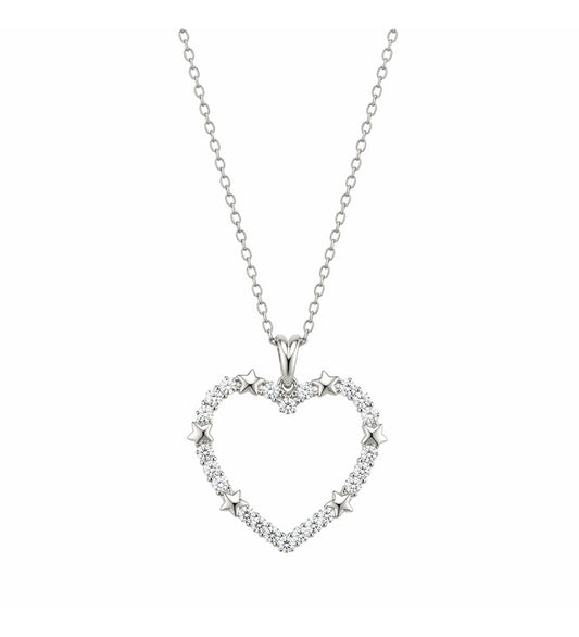 Star Detailed Stone Heart Premium Steel Necklace - Stella