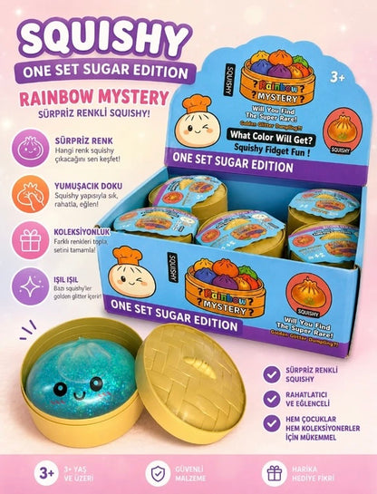 Sürpriz Paket Bambu Sepetli Squishy Mantı / Gökkuşağı Sugar Edition Stres Oyuncak