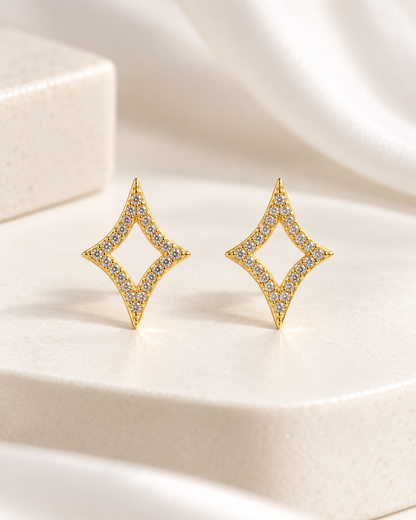Pavé Taşlı Geometrik 316L Çelik Küpe – Gold Renk