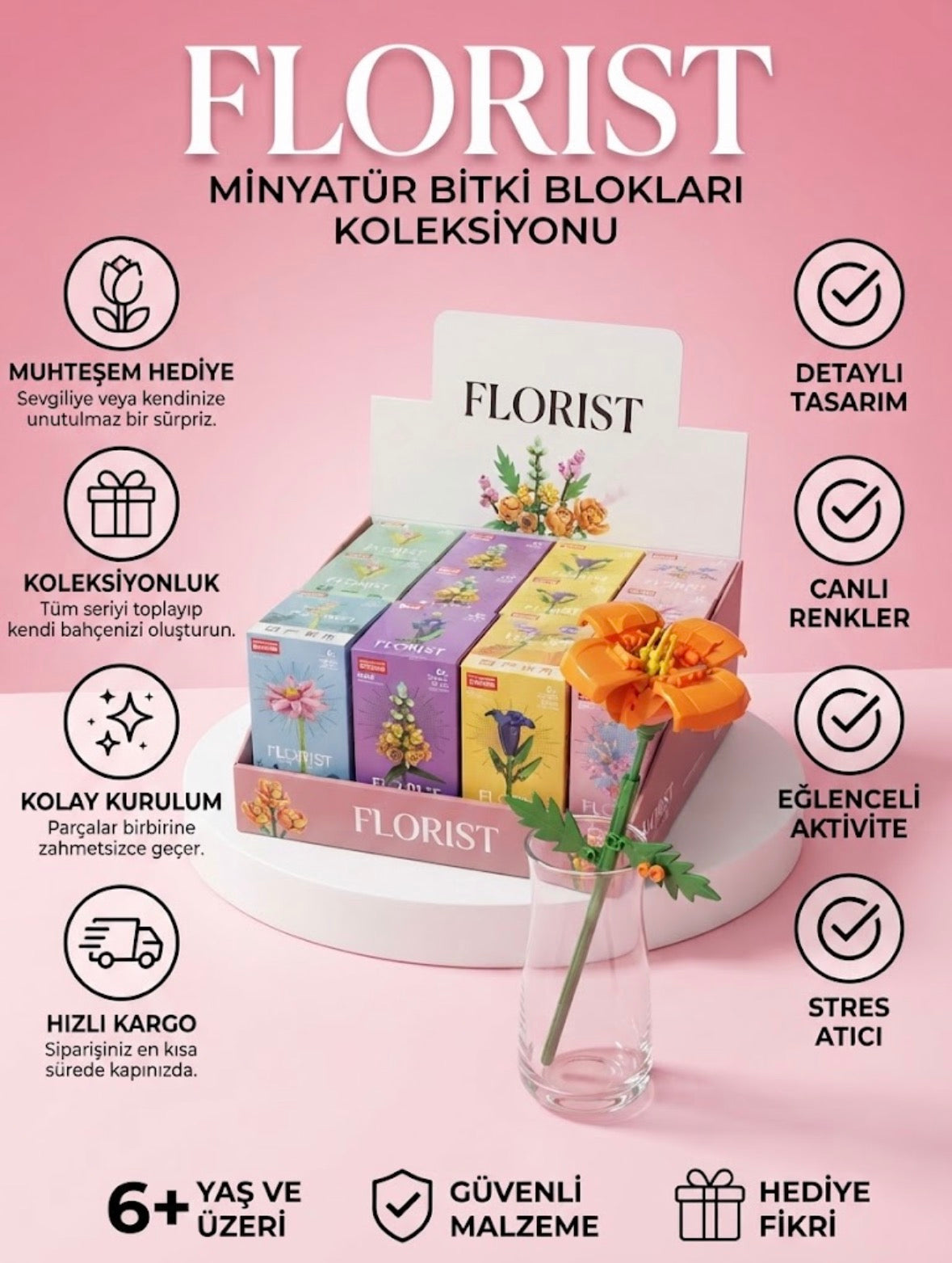 Lelebrother Florist Serisi Çiçek Blok Seti / Minyatür Yapı Bloku / Sevgiliye Hediye⁠