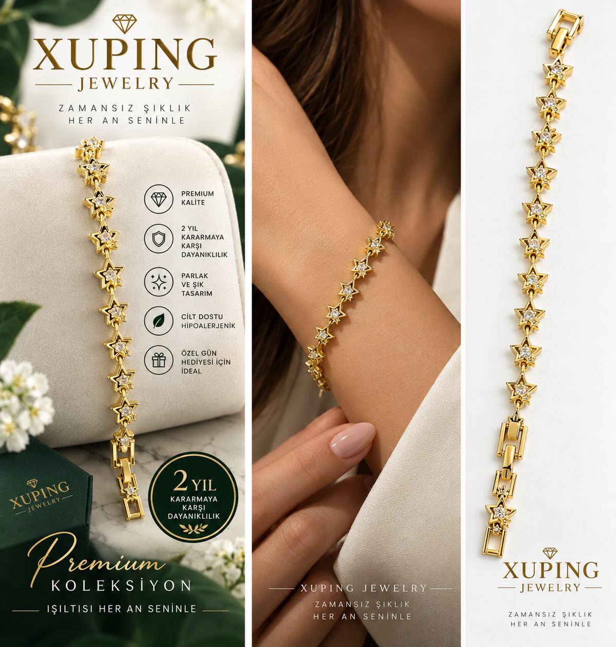 Xuping Jewelry Kadın Gold Yıldız Taşlı Bileklik – Premium Şık Tasarım