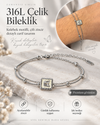 316L Çelik Gümüş Renk Kelebek Motifli Çift Zincir Ayarlanabilir Kadın Bileklik