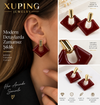 Xuping Gold Detaylı Geometrik Sallantılı Kadın Küpe Siyah ve Bordo