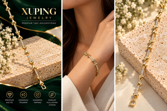 Xuping Premium Fiyonk Detaylı Taşlı Bileklik – Gold Renk