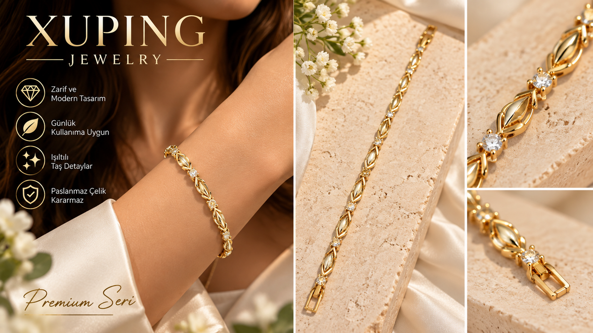 Xuping Premium Taş Geçişli Zarif Bileklik – Gold Renk