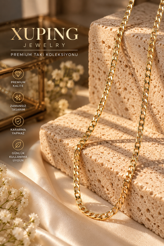 Xuping Premium Gurmet Zincir Kolye – Gold Renk Şık ve Zamansız Tasarım